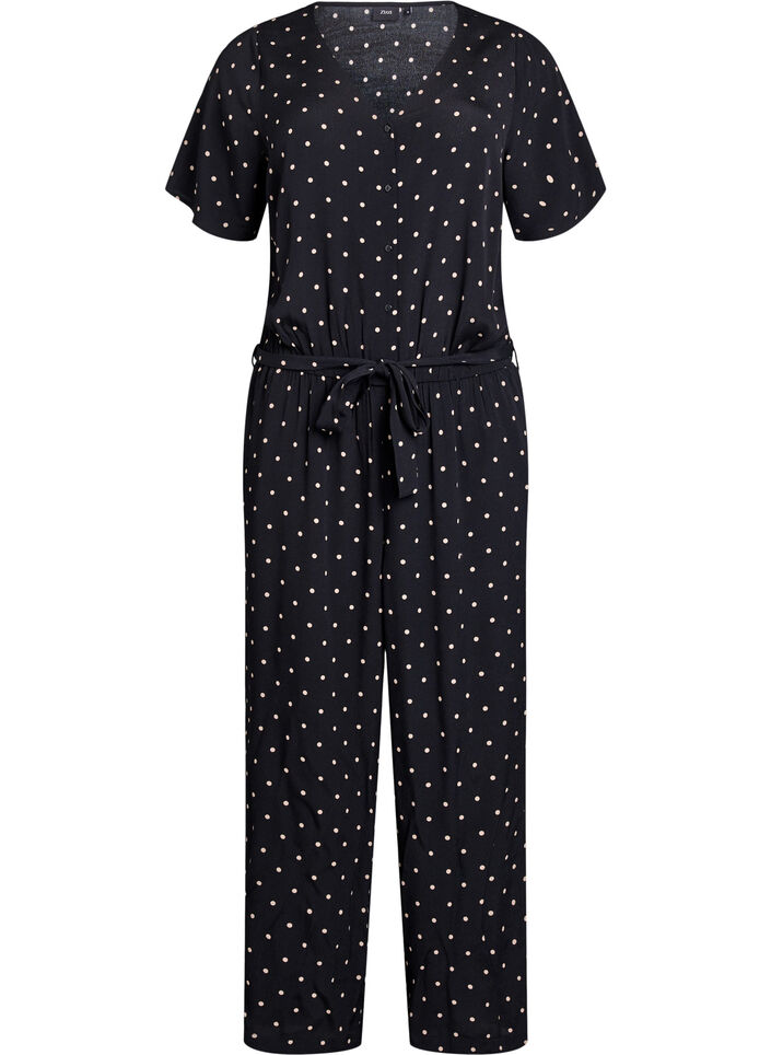 Polka dot jumpsuit with short sleeves, Black, Packshot image number 0
