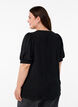 Blouse with short puff sleeves and dotted texture, Black, Model image number 1
