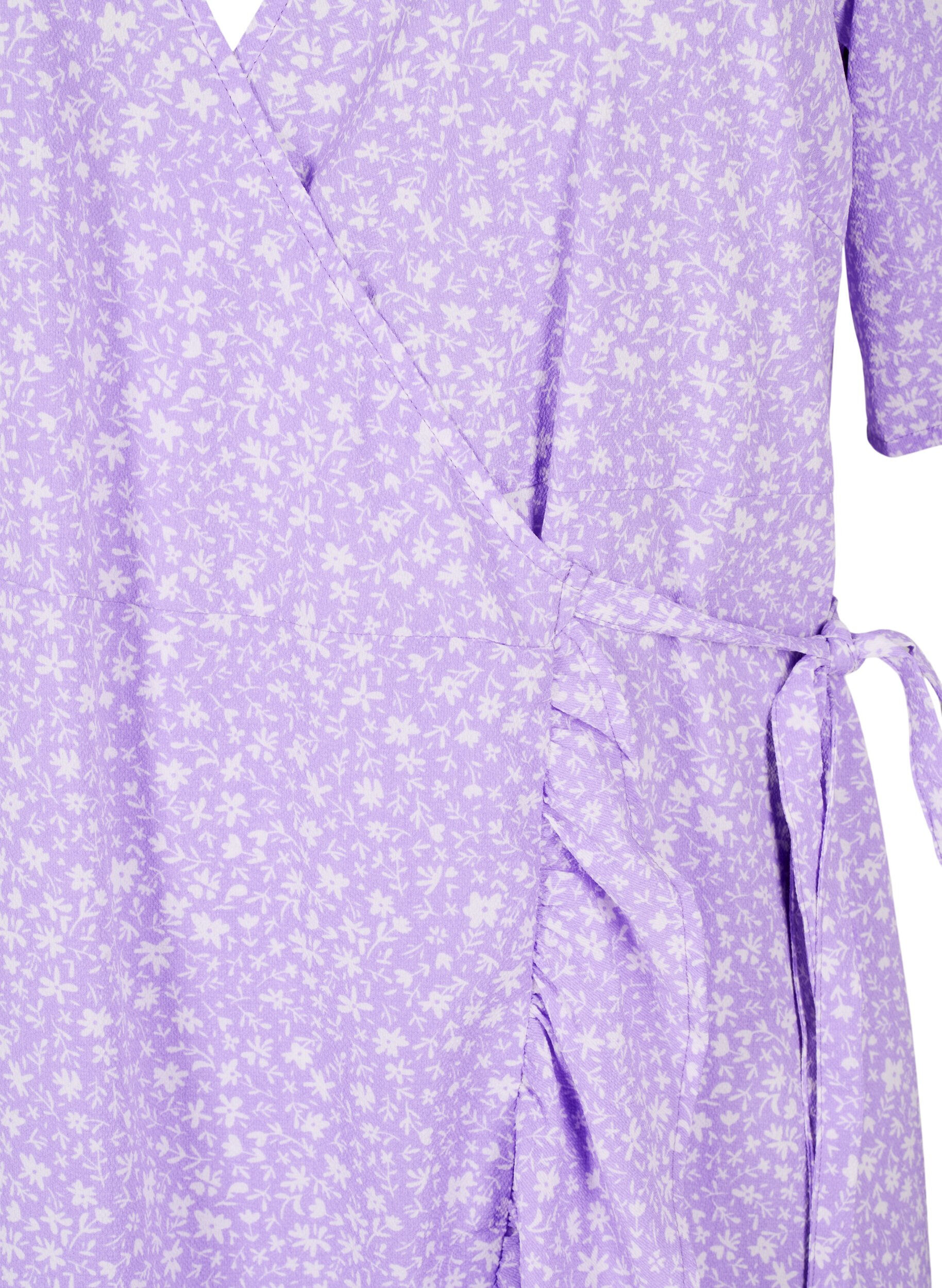 Zizzifashion Printed wrap dress with short sleeves , Purple, Packshot image number 2