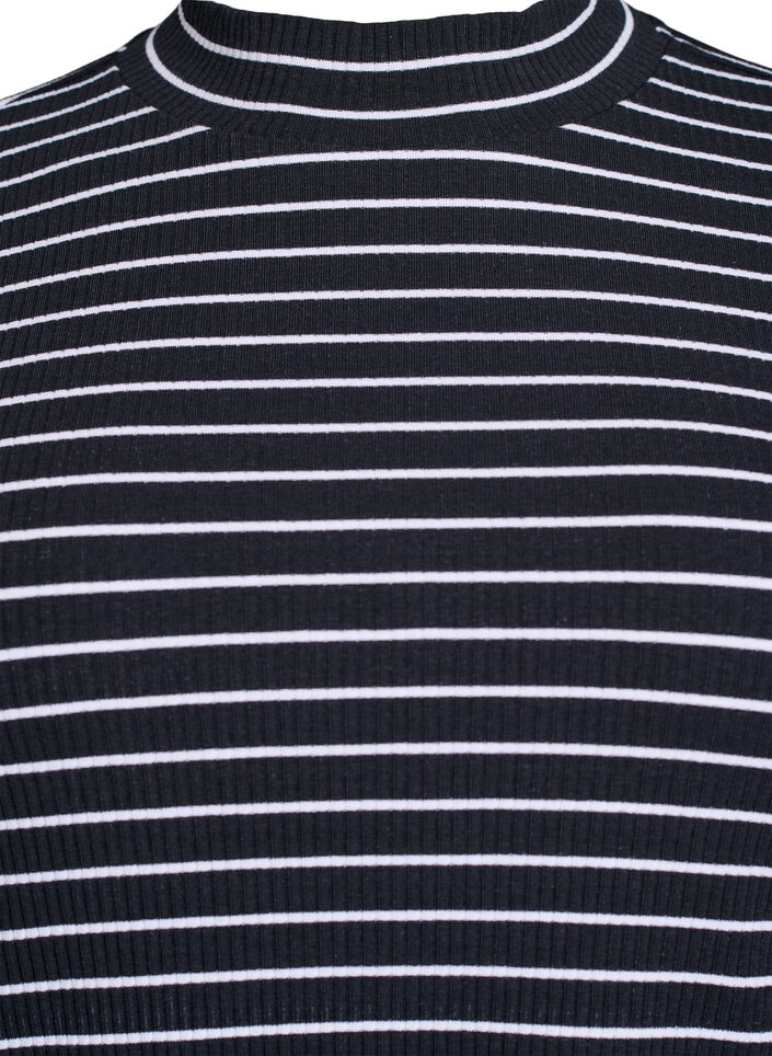 Striped ribbed jersey blouse with a high neck, Black, Packshot image number 2