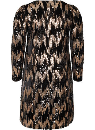 Long-sleeved velour dress with sequins, Black w. Sequins, Packshot image number 1