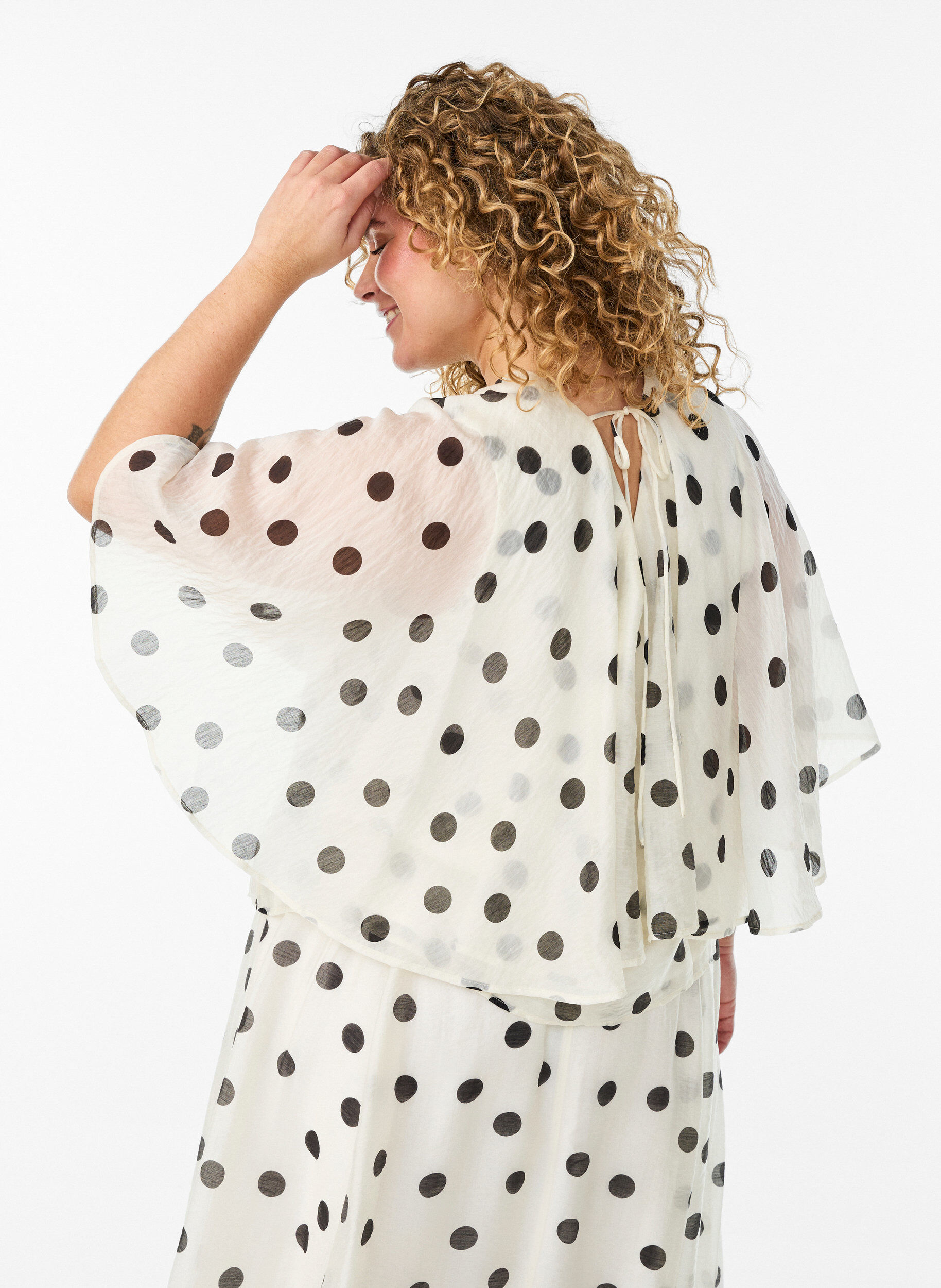 Zizzifashion Layered top with polka dot pattern, Vanilla, Model image number 2