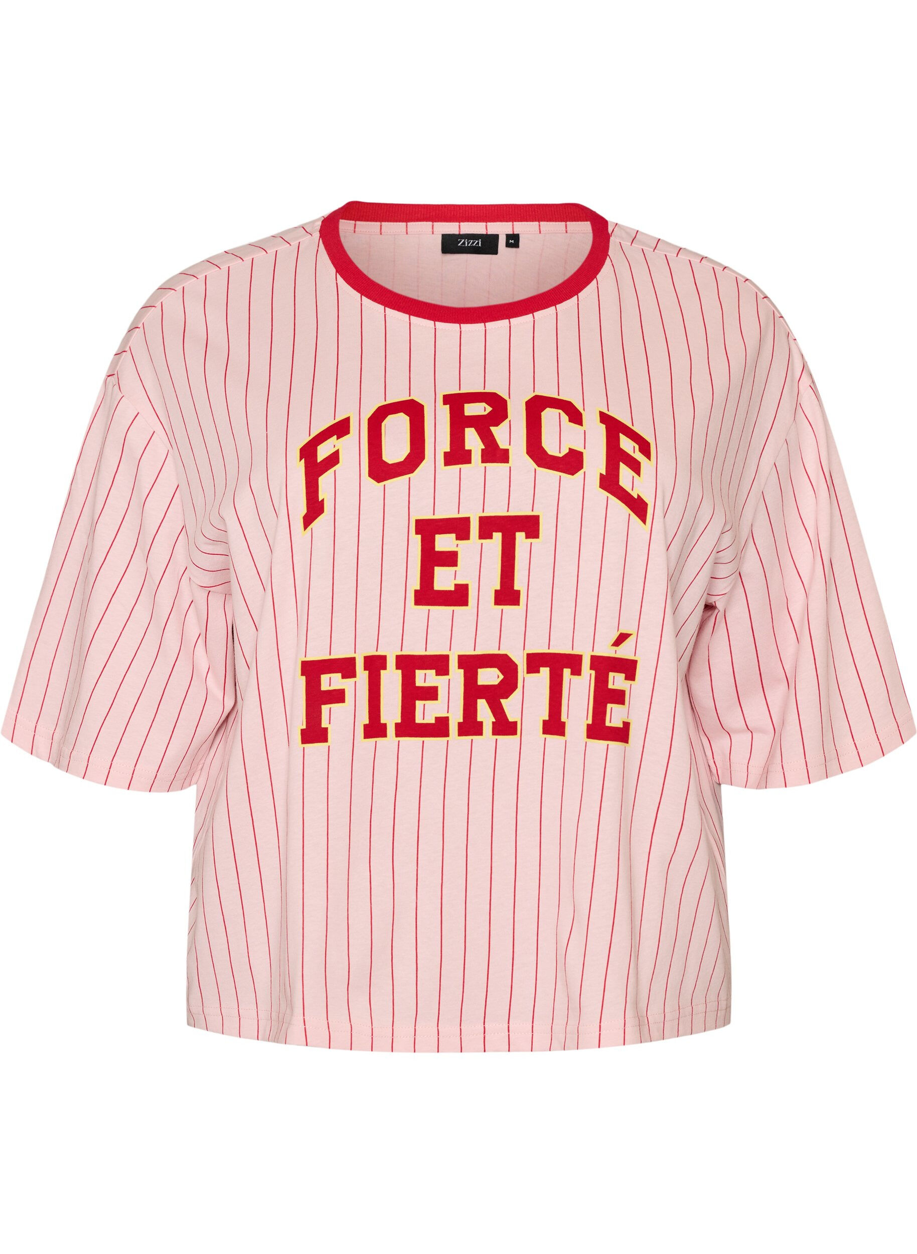 Zizzifashion Boxy T-shirt with stripes and statement print, Rose, Packshot image number 0
