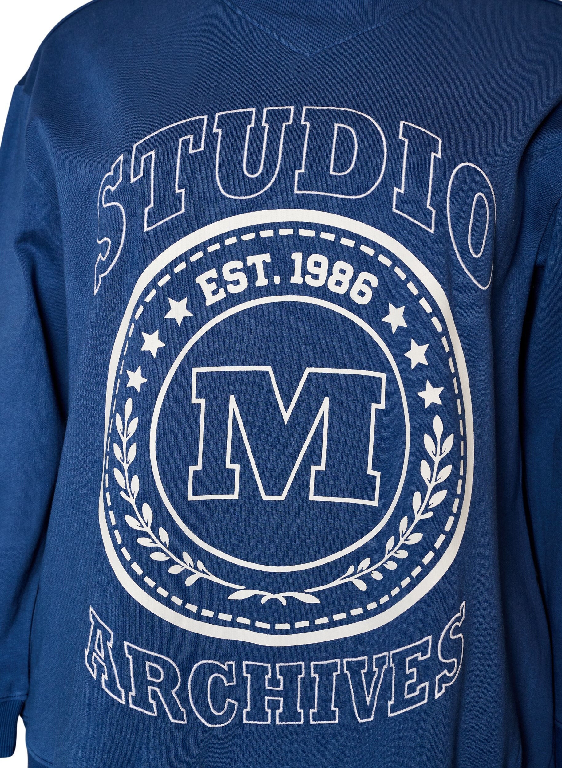 ZizzifashionSweatshirt with a high neck and sporty front motif, Blue, Packshot image number 2