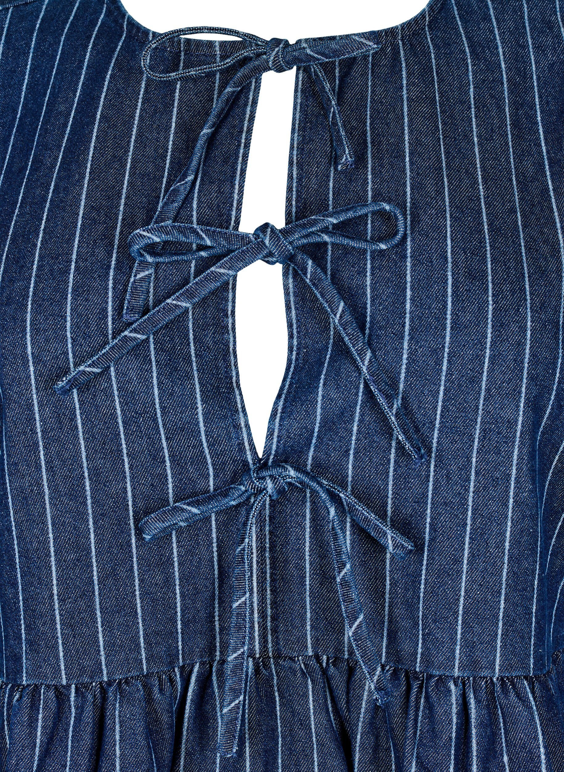 Zizzifashion Striped denim blouse with front tie, Blue, Packshot image number 2