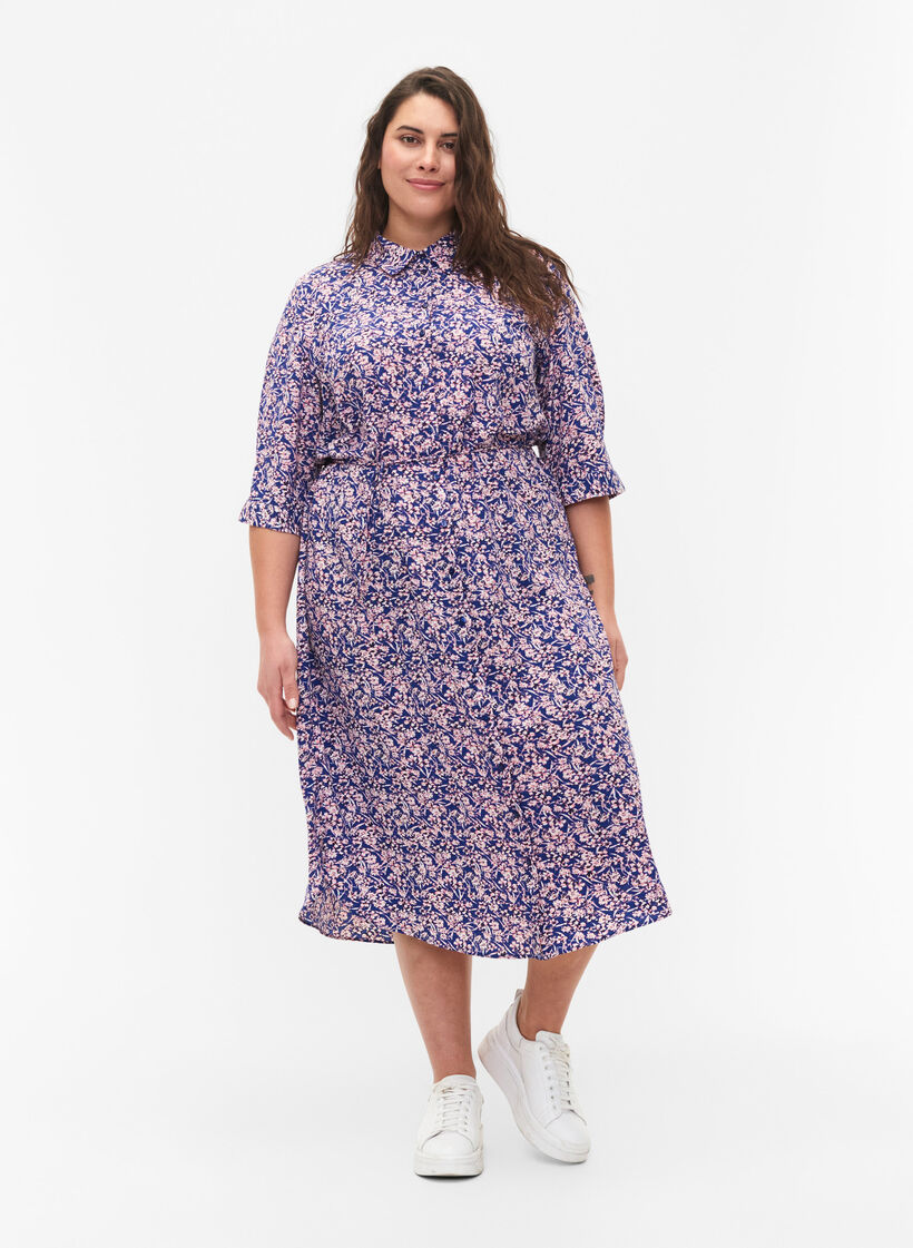 FLASH - Shirt dress with floral print, Strong Blue Flower, Model image number 0