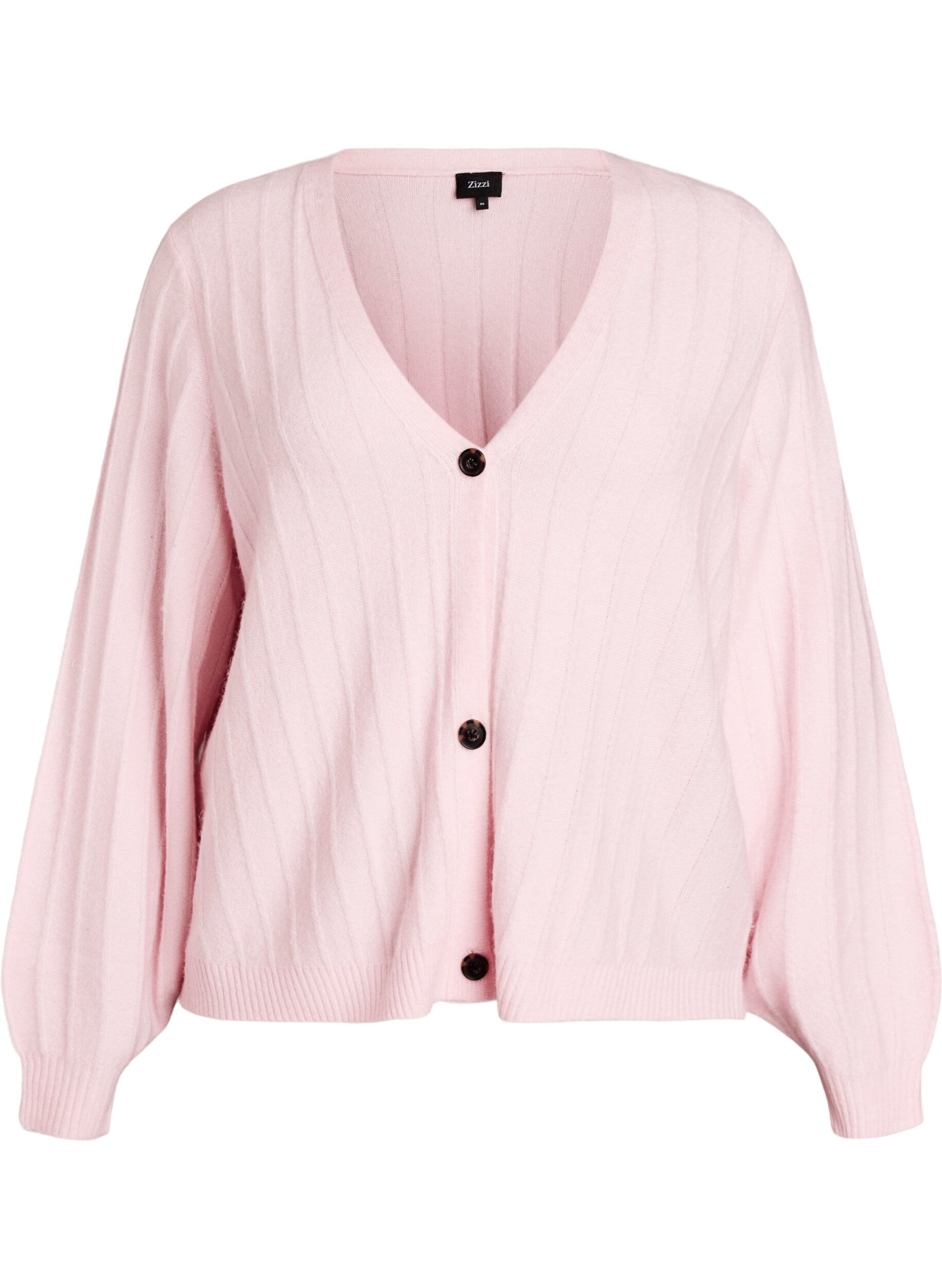 Cardigan with a ribbed texture and balloon sleeves