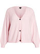 Cardigan with a ribbed texture and balloon sleeves, Pink, Packshot image number 0