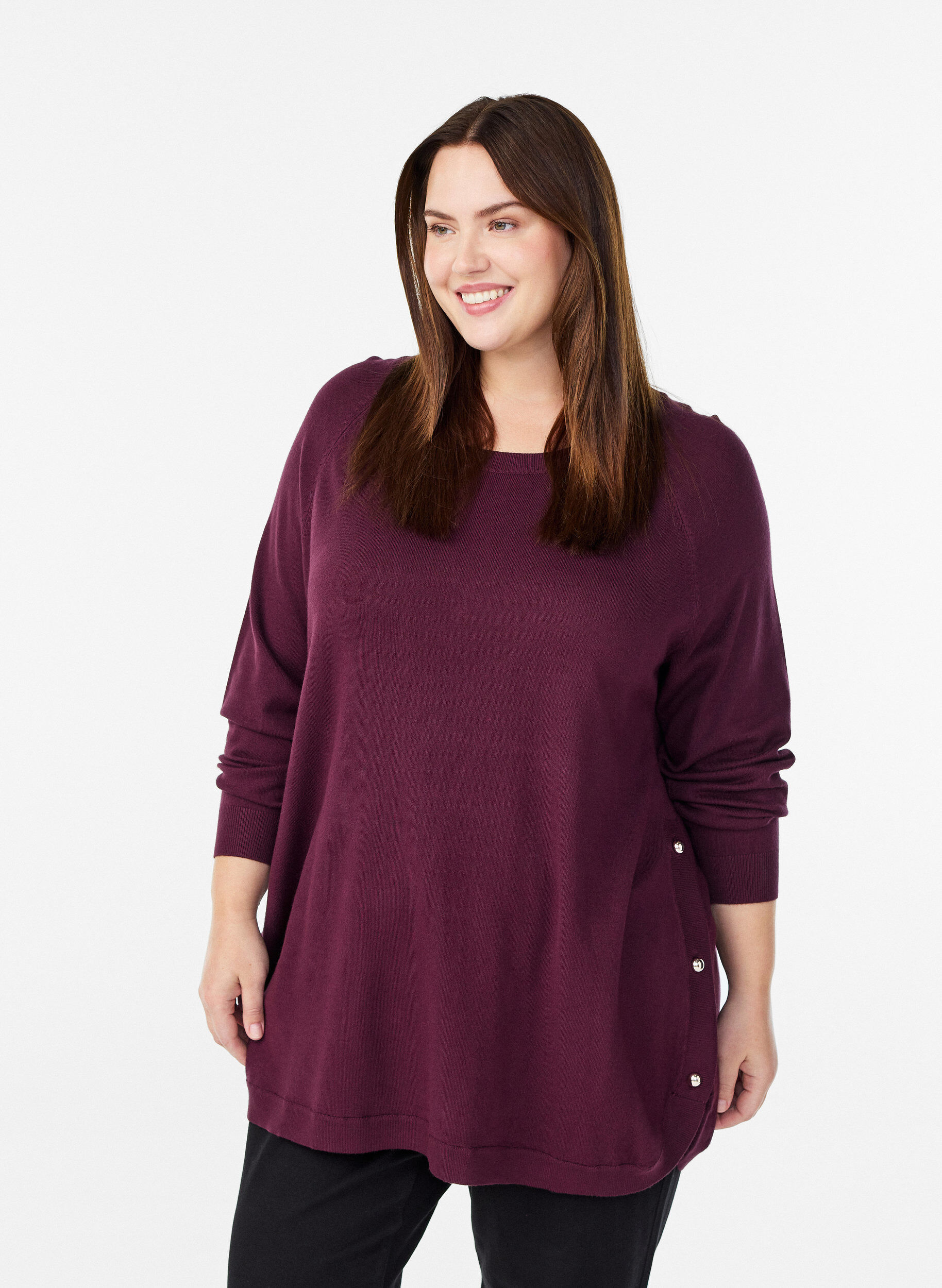 ZizzifashionKnitted blouse with side buttons, Red, Model image number 0
