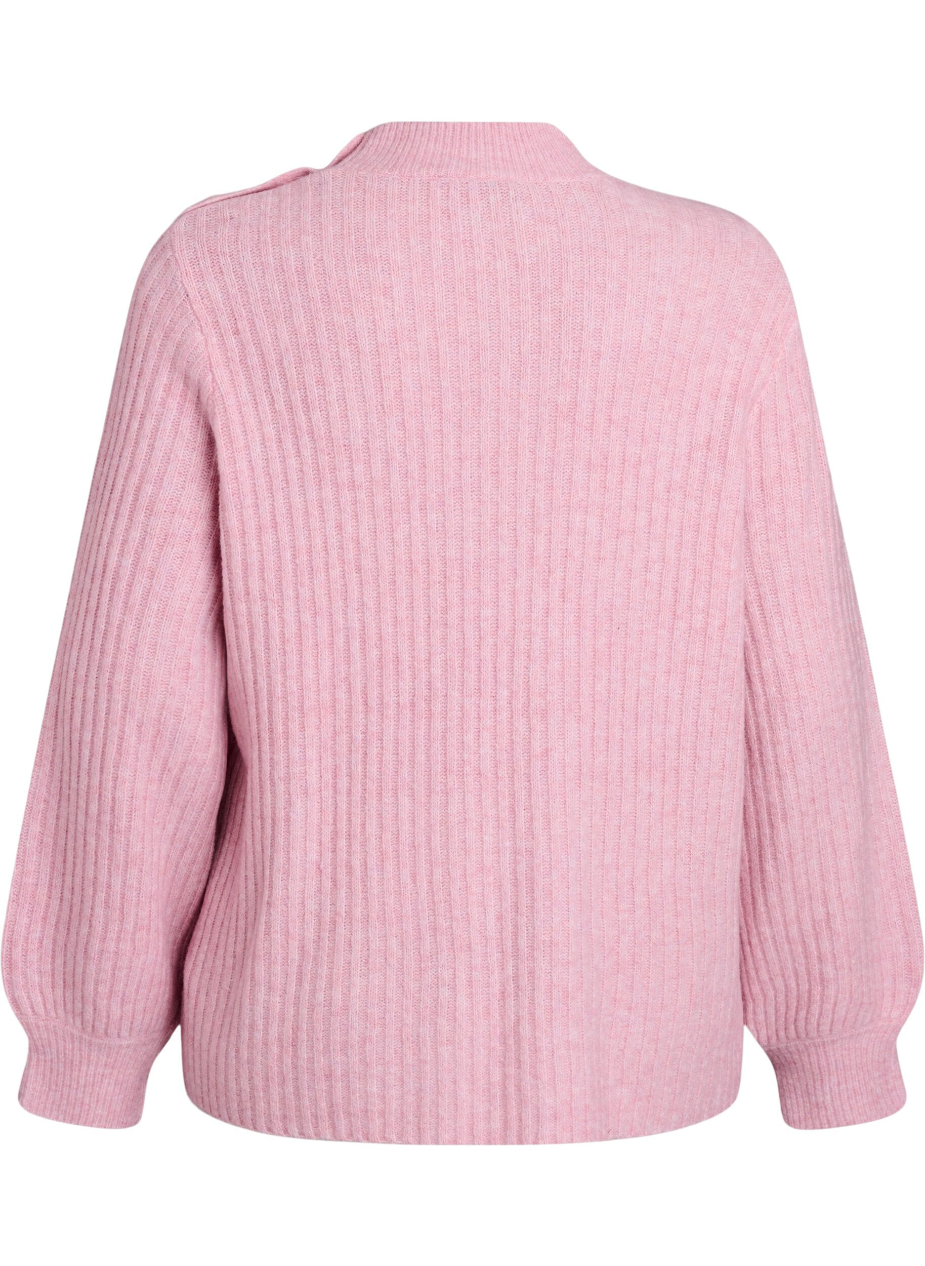 ZizzifashionRibbed jumper with puff sleeves and buttons, Red, Packshot image number 1