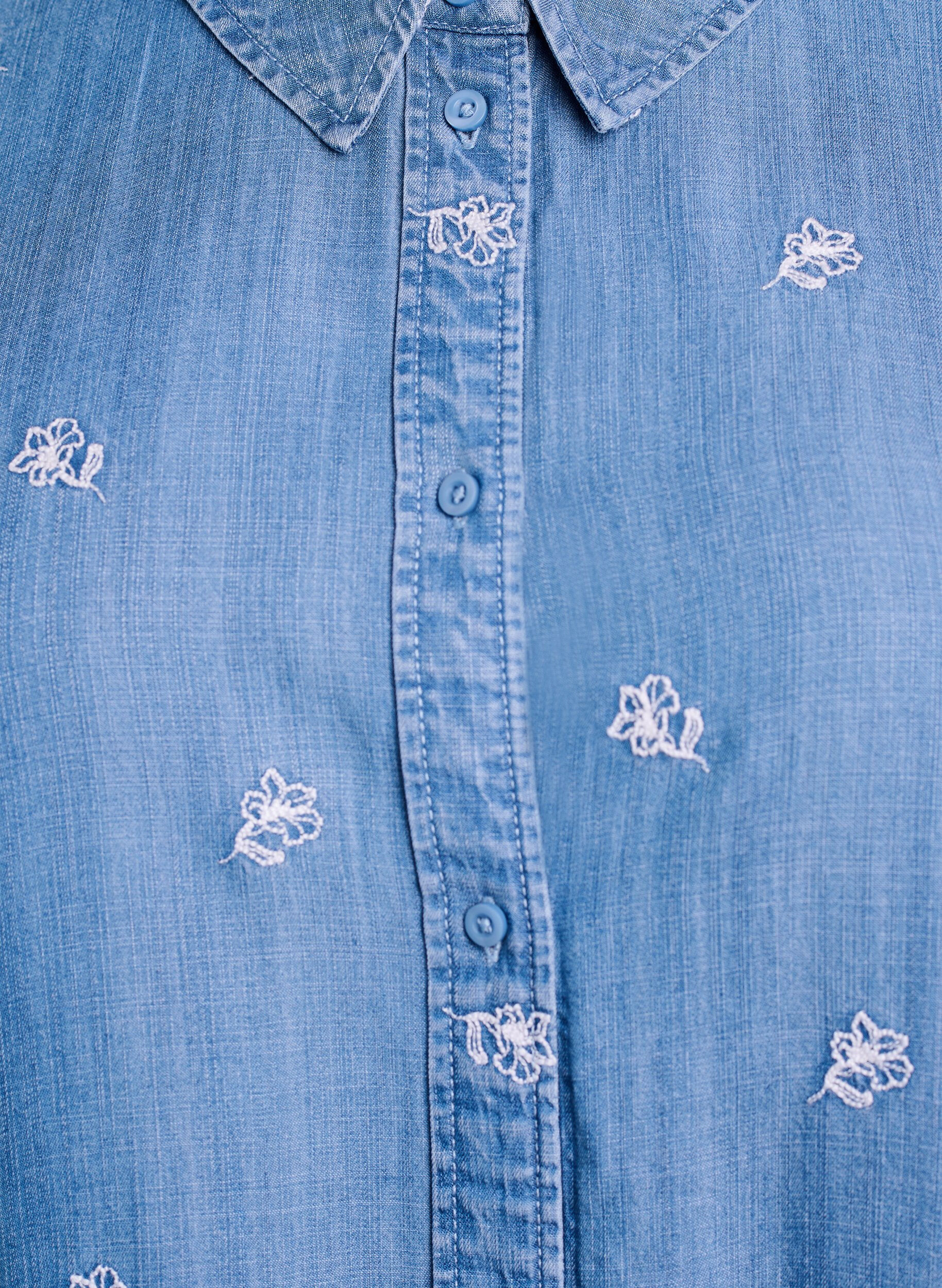 Zizzifashion Denim-look lyocell shirt with floral embroidery, Light Blue, Packshot image number 2