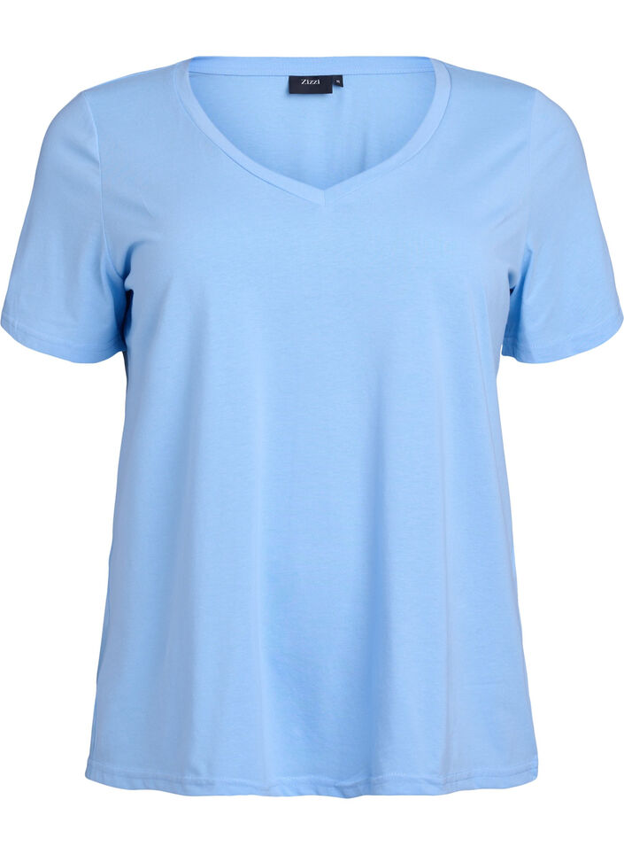 Short-sleeved t-shirt with v-neck, Light Blue, Packshot image number 0
