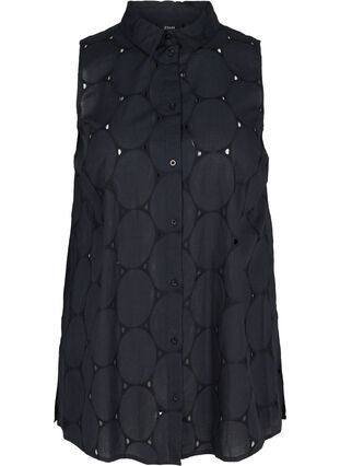 Sleeveless tunic with broderie anglaise, Black, Packshot image number 0