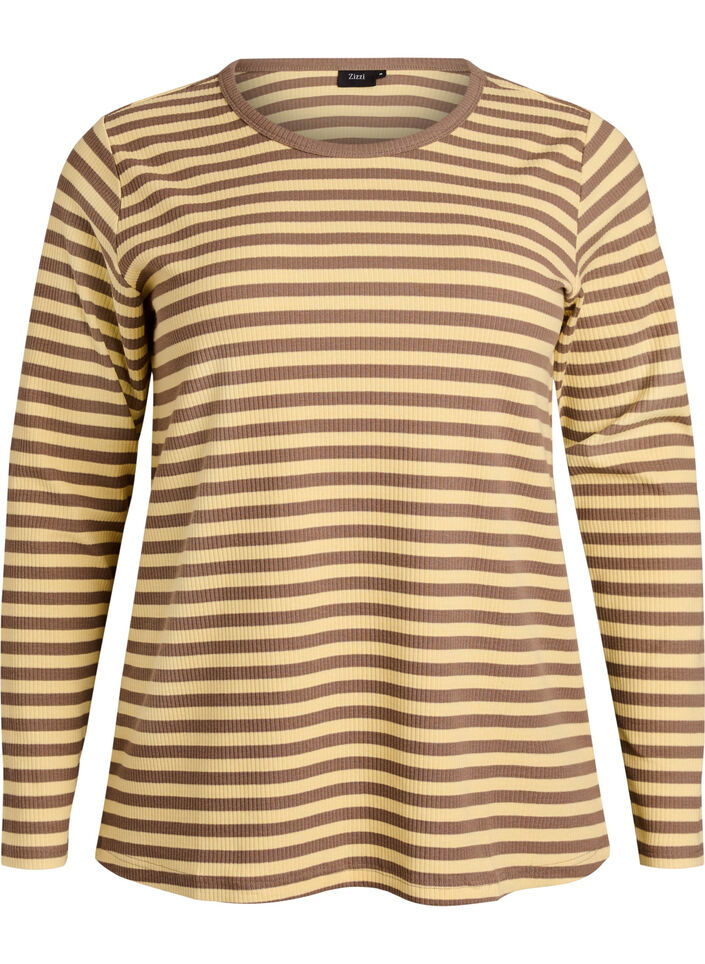 Striped blouse with long sleeves, Brown, Packshot image number 0