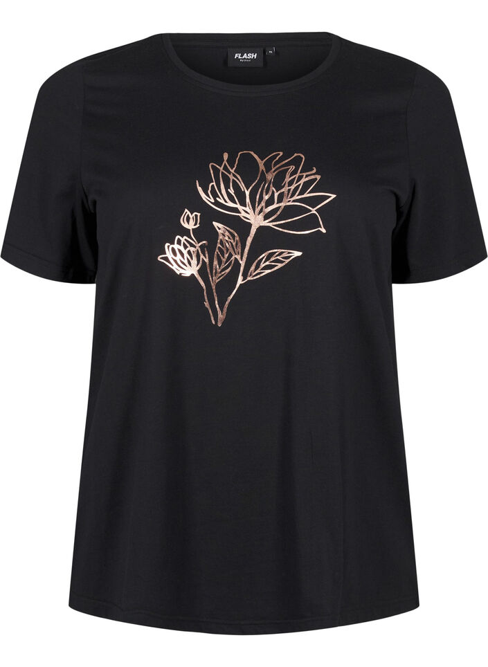 FLASH - T-shirt with motif, Black R. Gold Flower, Packshot image number 0