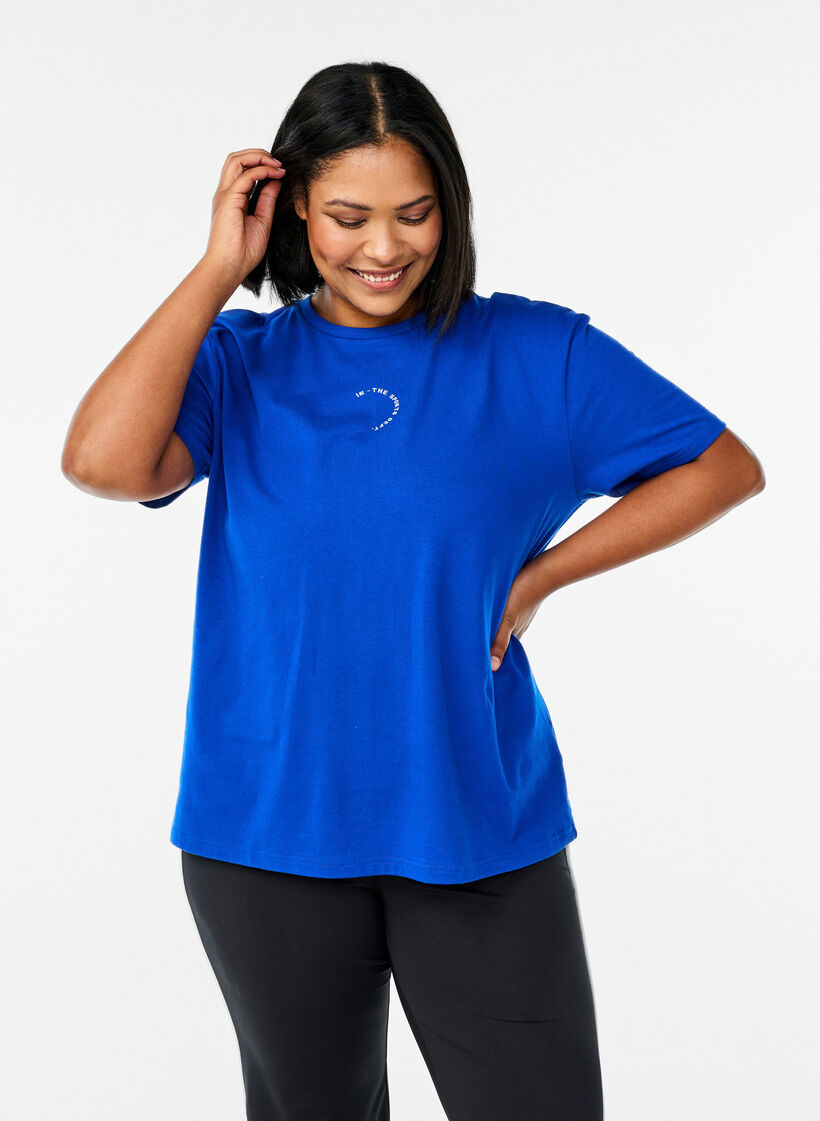 Sporty T-shirt in organic cotton, Blue, Model image number 0
