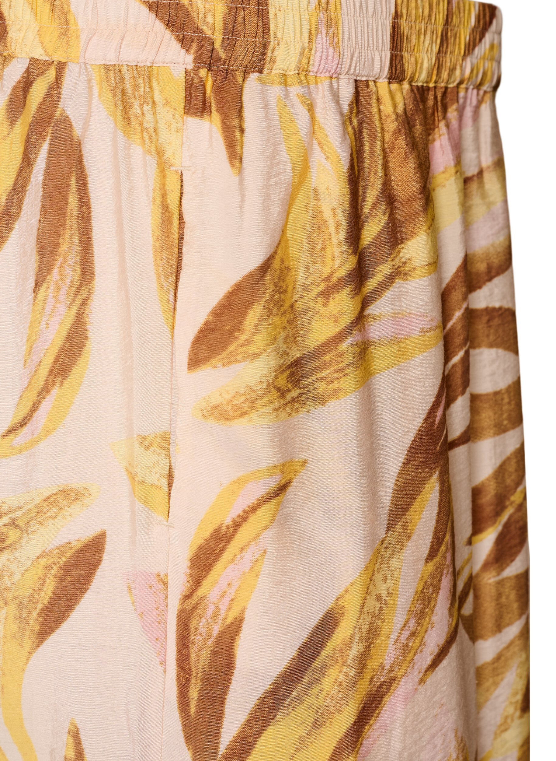 Zizzifashion Wide-leg trousers with leaf print and a high elasticated waist, 9990, Packshot image number 3