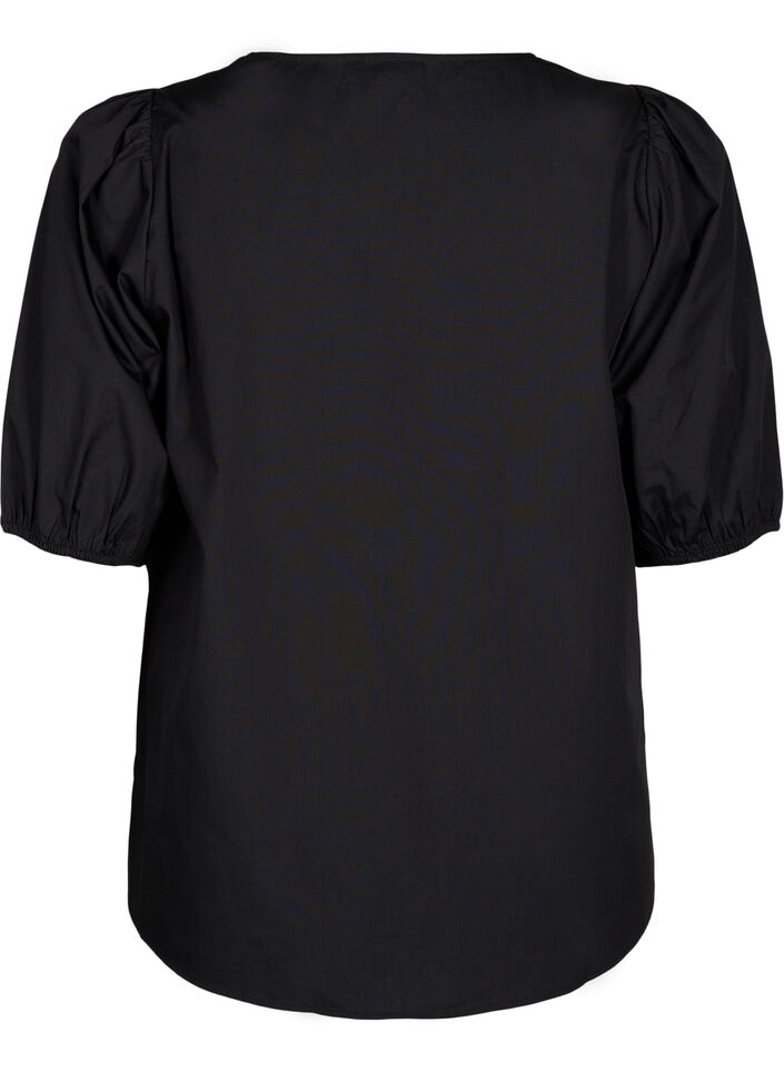 Short-sleeved blouse with lace detail, Black, Packshot image number 1