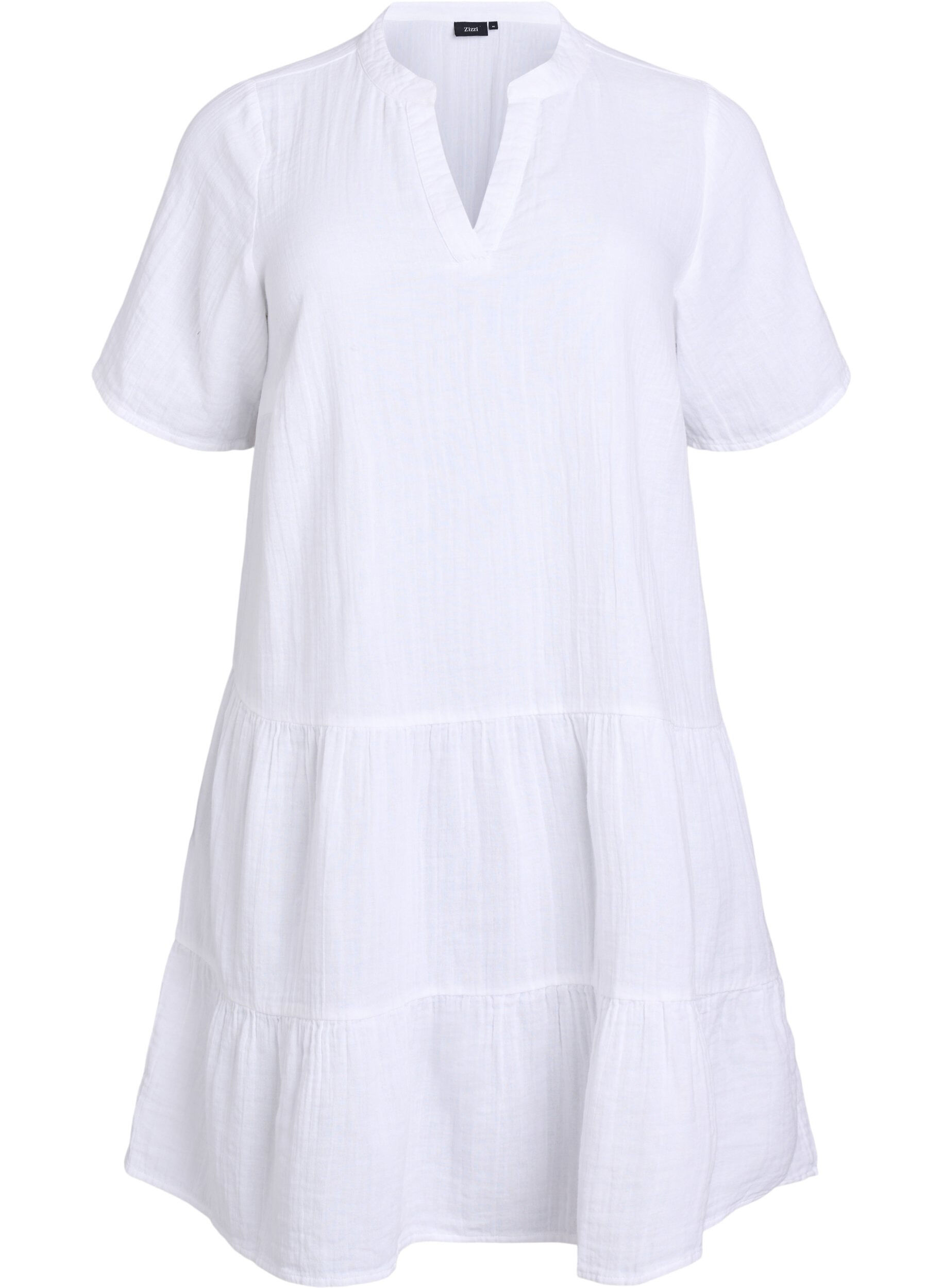 ZizzifashionShort A-line dress in cotton muslin, White, Packshot image number 0