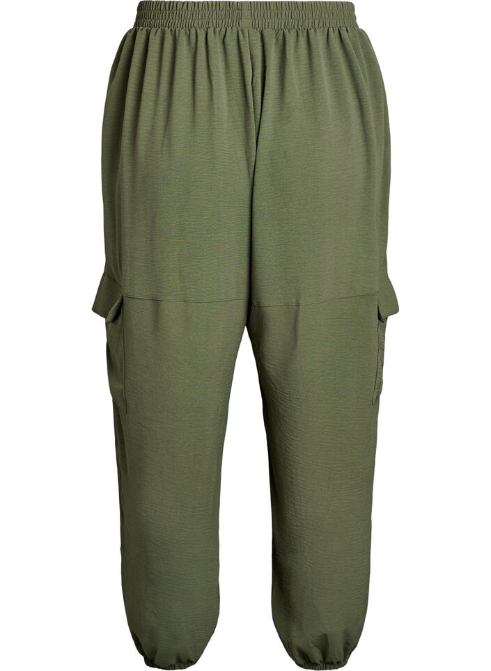 Harem trousers with cargo pockets and elasticated waist, Green, Packshot image number 1