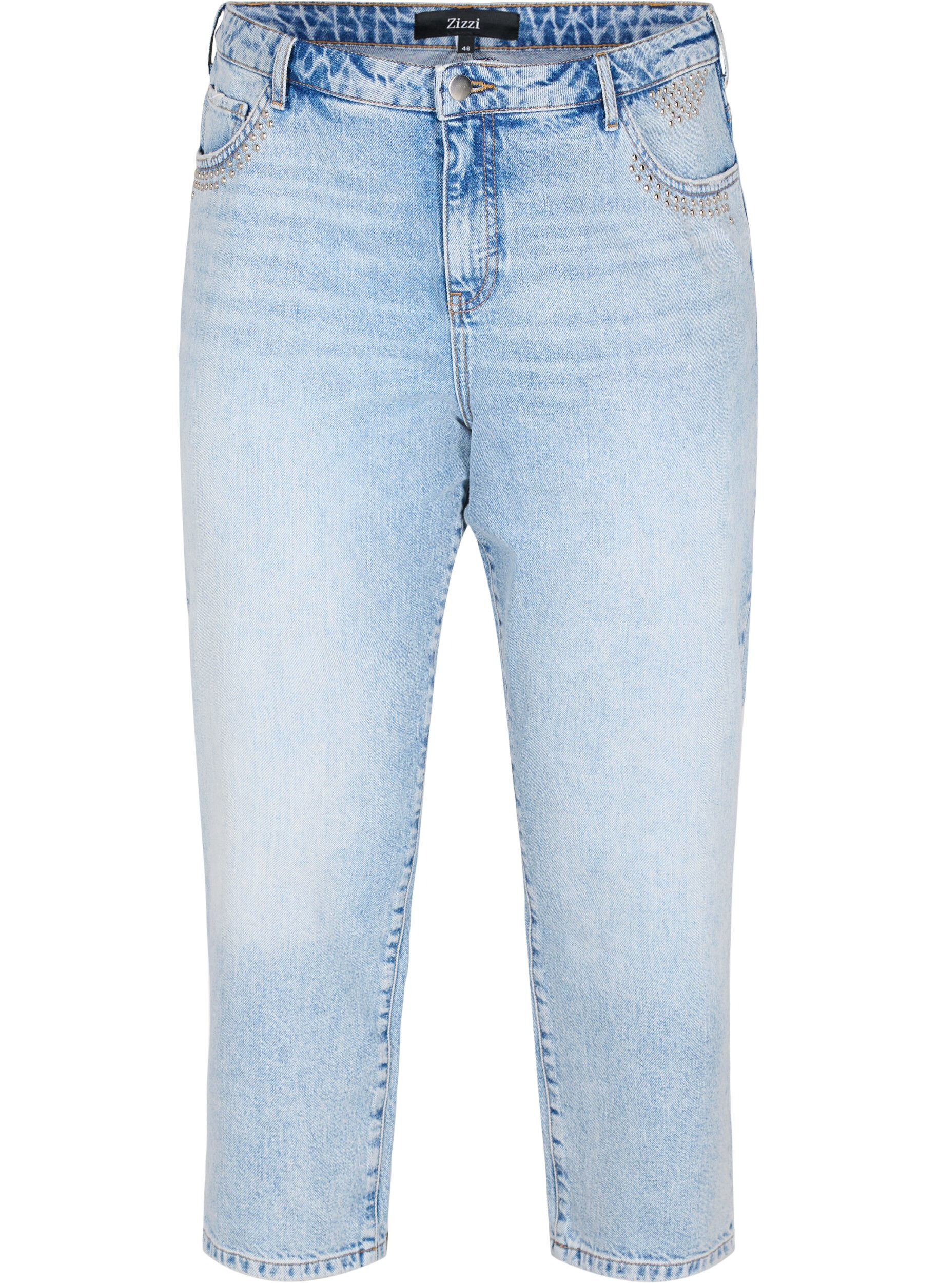 Zizzifashion Cropped Vera jeans with studs, Light blue denim, Packshot image number 0