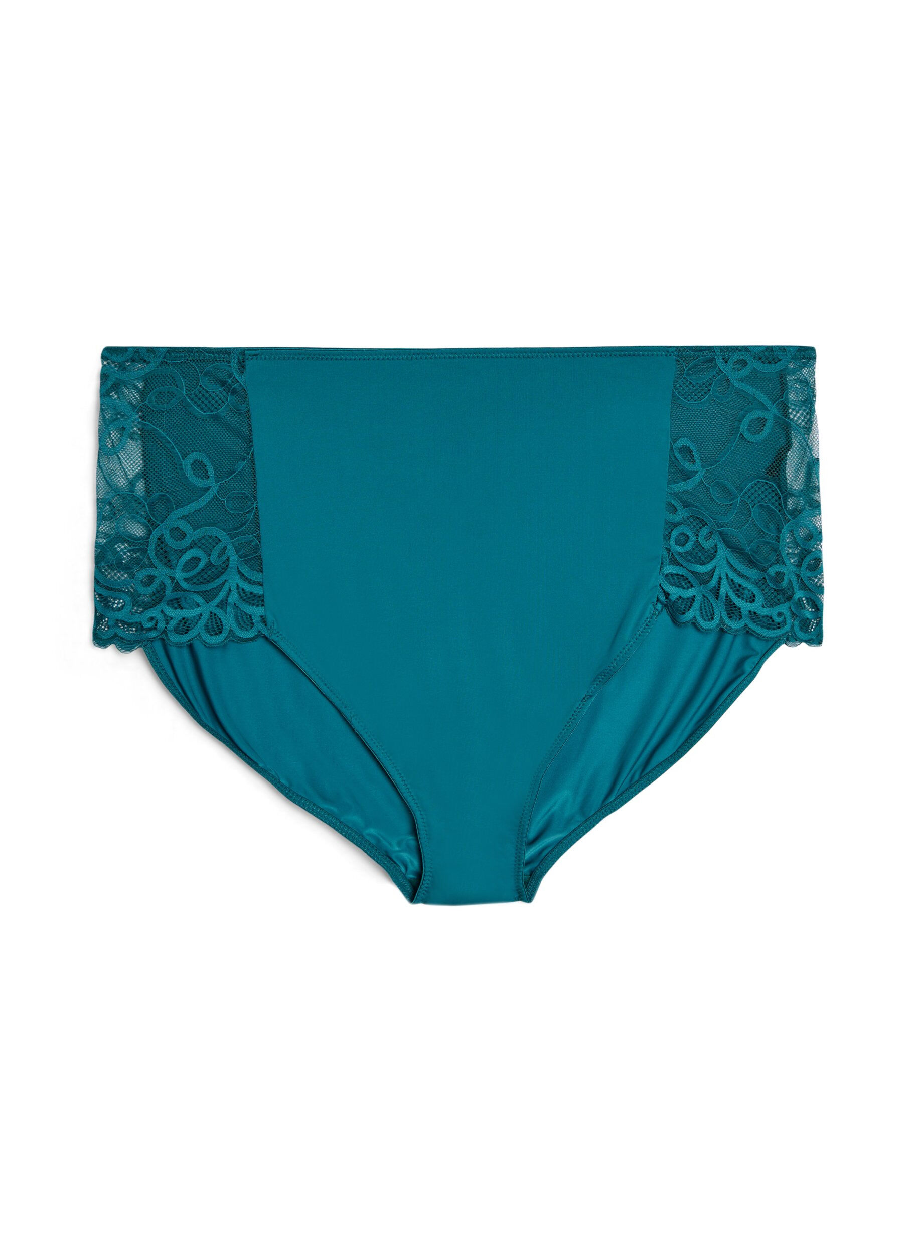 High-waisted microfibre briefs with lace