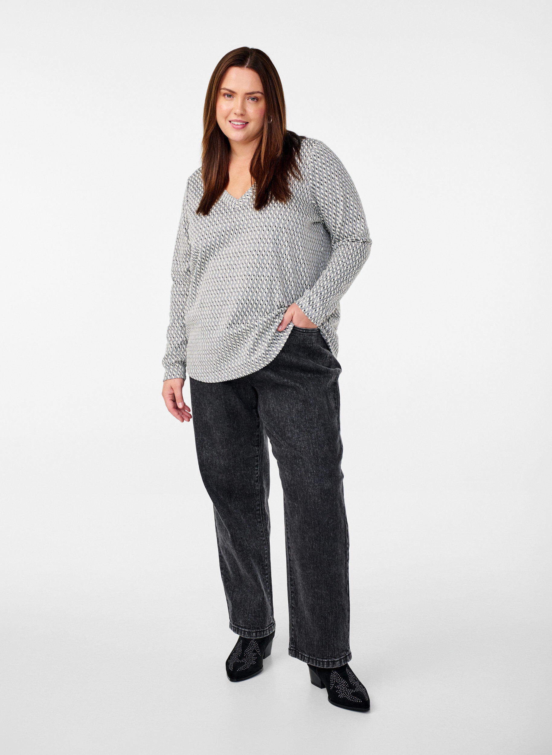 Zizzifashion Blouse with patterned texture and glitter thread, Grey, Model image number 1