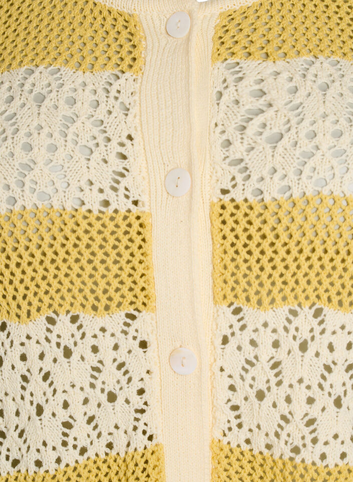 Knitted cardigan with eyelet embroidery and stripes, Yellow, Packshot image number 2