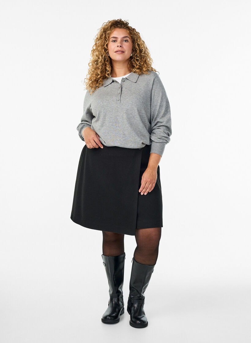 Knit blouse with collar, Grey, Model image number 1