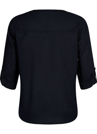 Cotton shirt blouse with v-neck, Black, Packshot image number 1