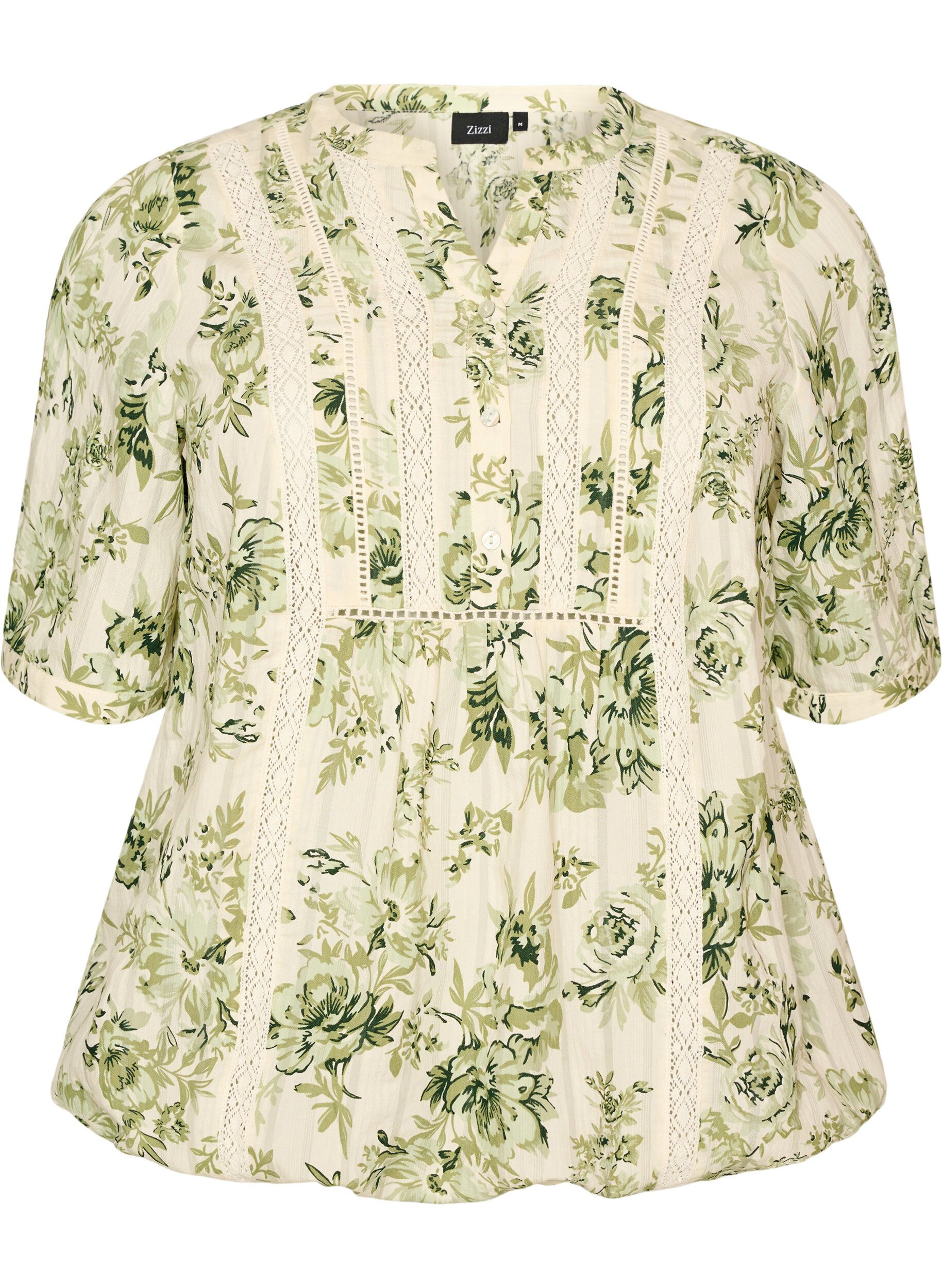 Zizzifashion Blouse with print and 1/2 sleeves, Green, Packshot image number 0