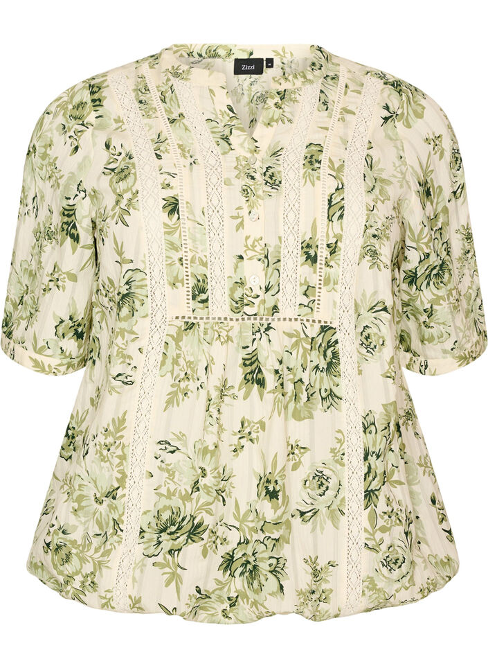 Blouse with print and 1/2 sleeves, Green, Packshot image number 0