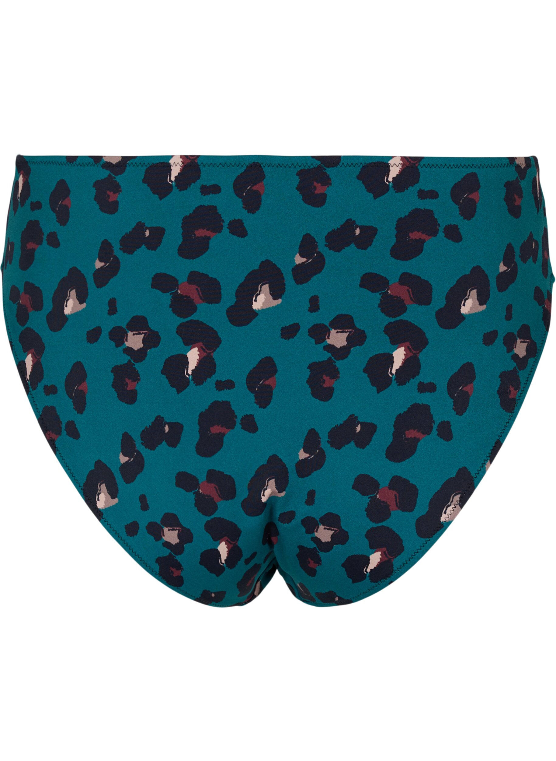Zizzifashion Bikini bottoms with a high waist, Teal Leopard, Packshot image number 1