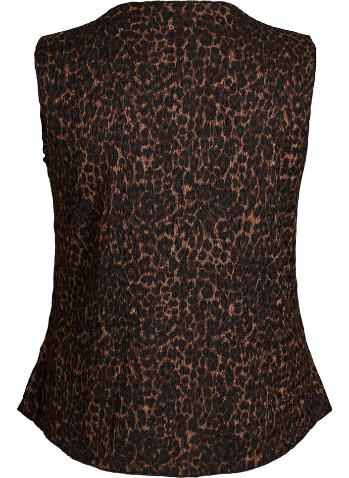 Sleeveless top with a wavy texture and button fastening, Brown, Packshot image number 1