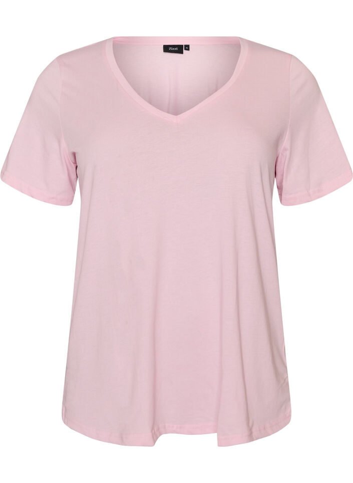 Short sleeve t-shirt with v-neckline, Rose, Packshot image number 0