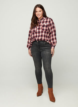 Checked shirt with chest pockets, Red checked, Model image number 2