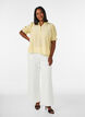 Short-sleeved blouse in a viscose blend with texture and ruffle sleeves, Yellow, Model image number 1