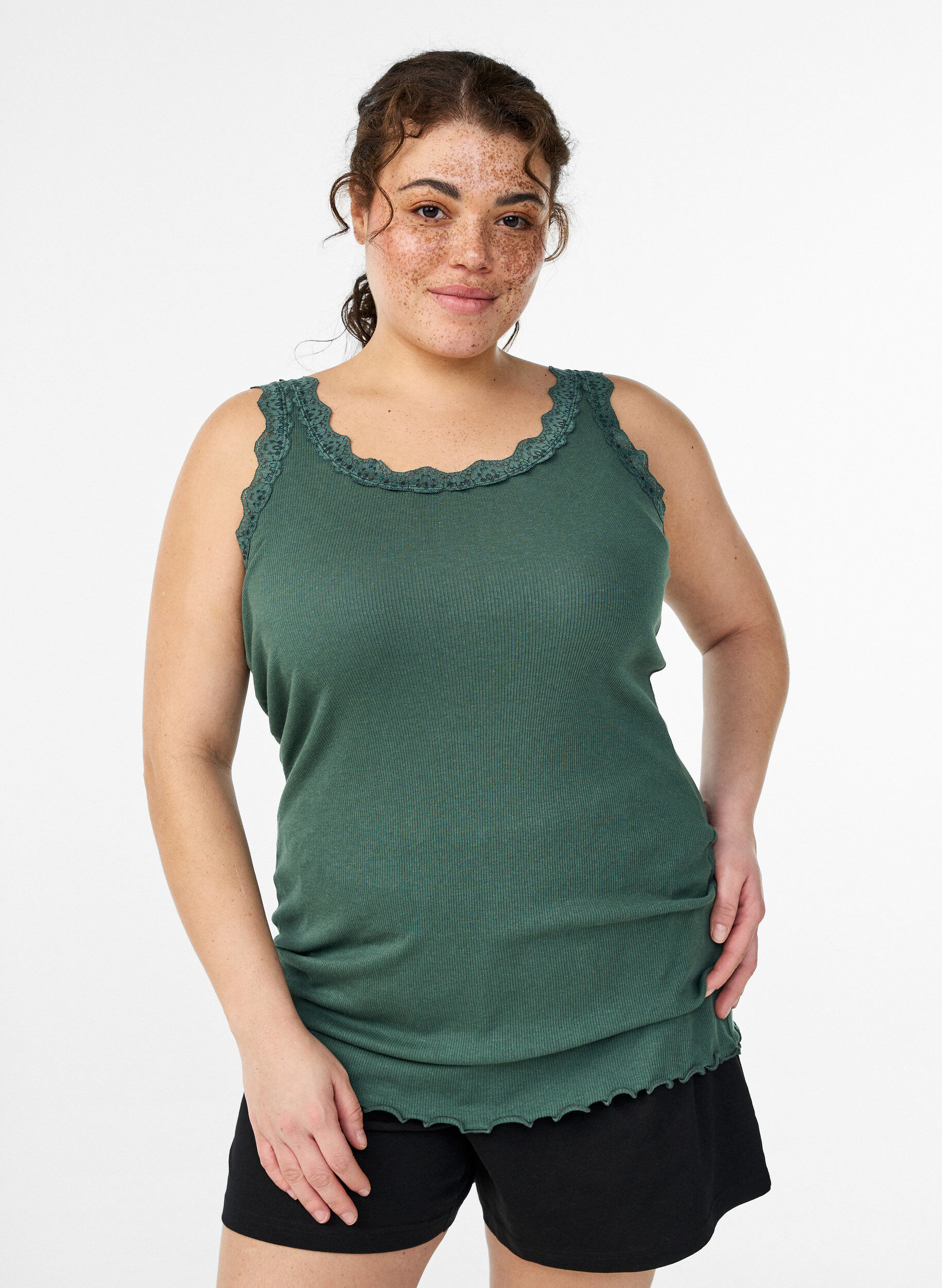 ZizzifashionTop with lace trim, Green, Model image number 0