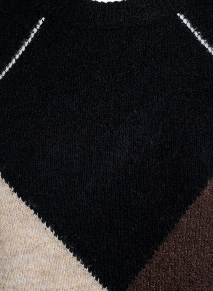 Jumper with large checks and contrast sleeves, Black, Packshot