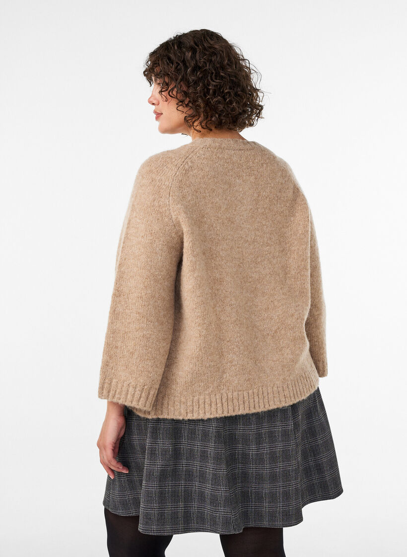 Wool blend cardigan with 3/4 sleeves, Beige, Model