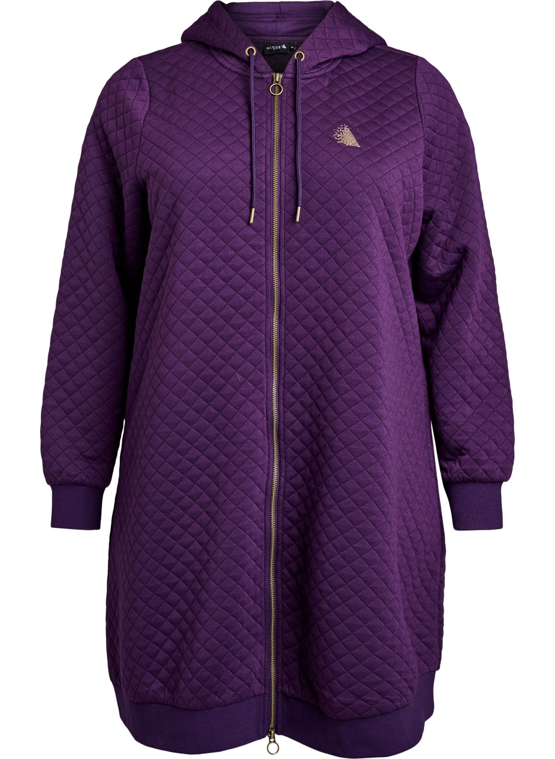 Zizzifashion Long quilted sports cardigan with zipper, Purple, Packshot image number 0