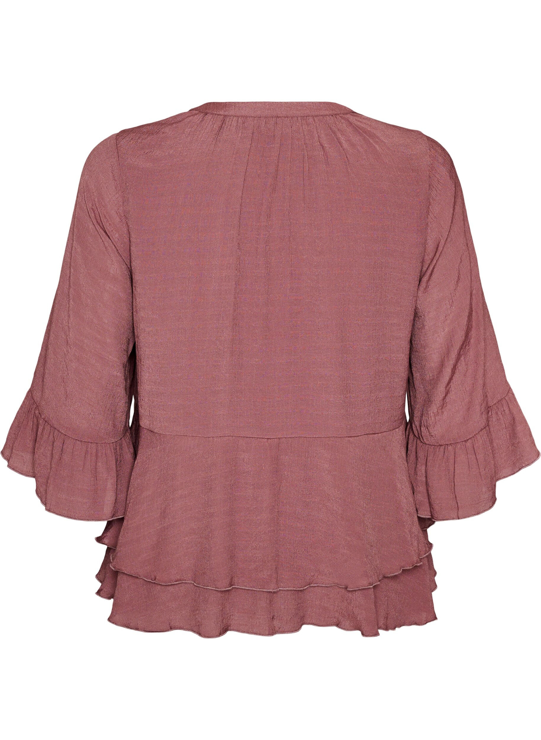 ZizzifashionBlouse with 3/4-sleeves and ruffle details, Rose, Packshot image number 1