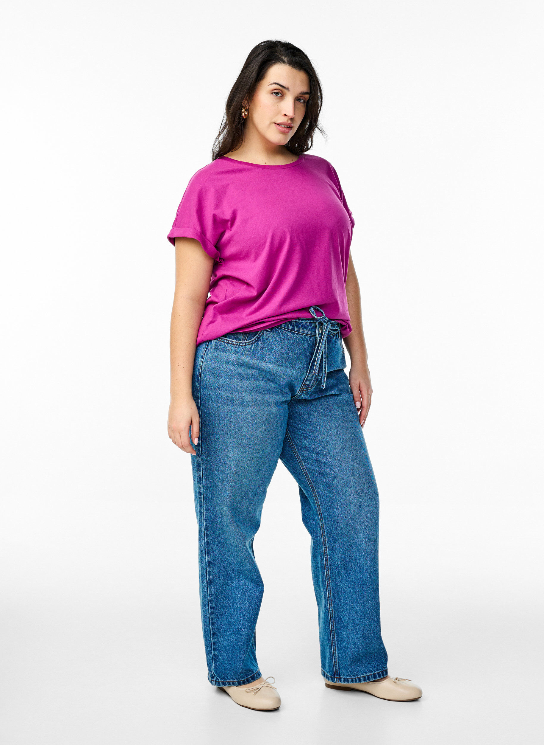 Zizzifashion Short sleeve cotton blend T-shirt, Purple, Model image number 1