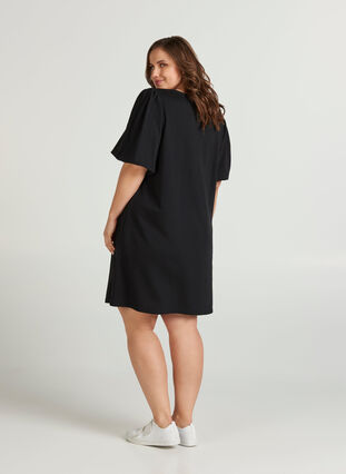 Sweater dress with puff sleeves, Black, Model image number 1