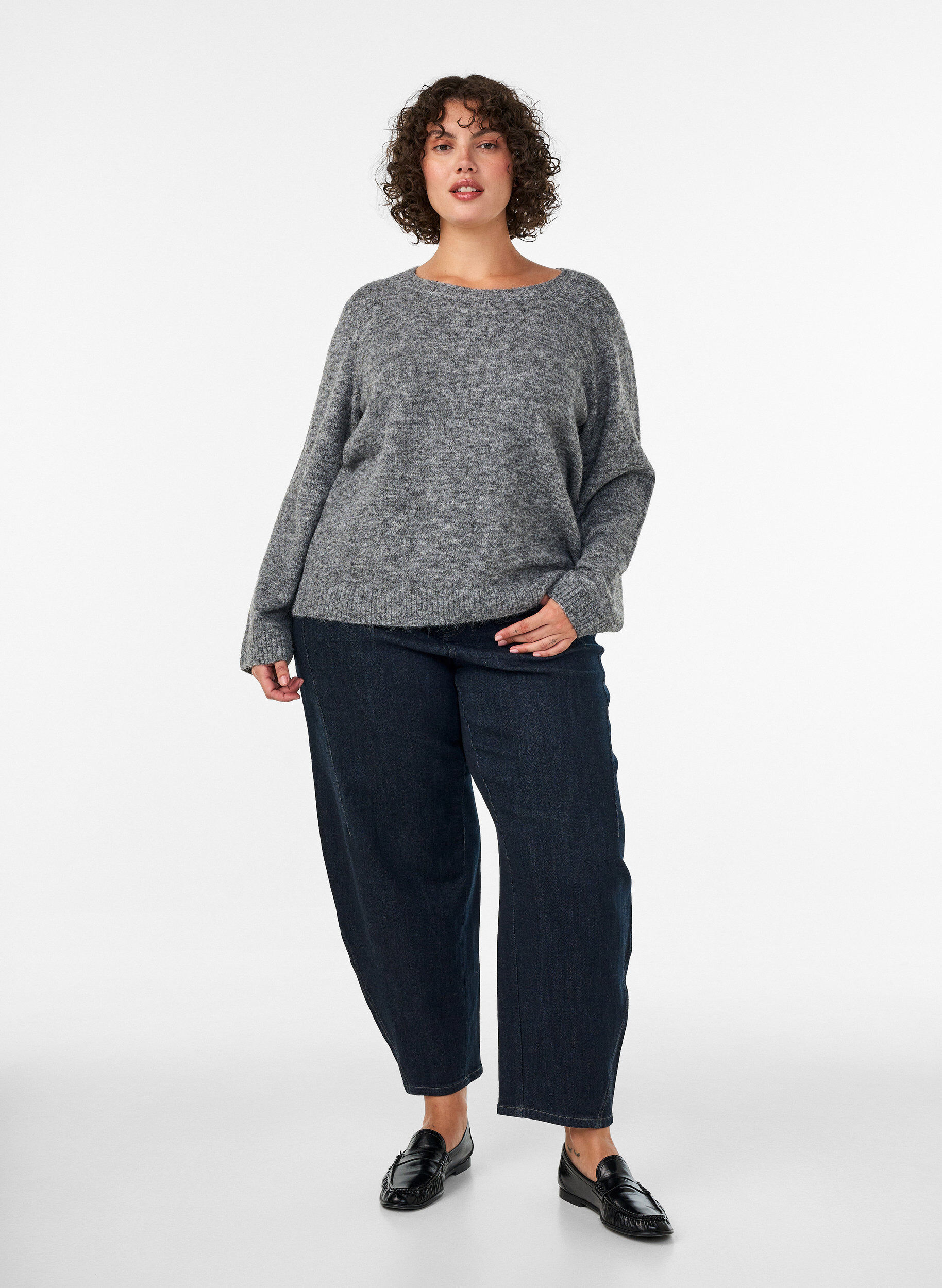 ZizzifashionLoose round neck jumper, Grey, Model image number 1