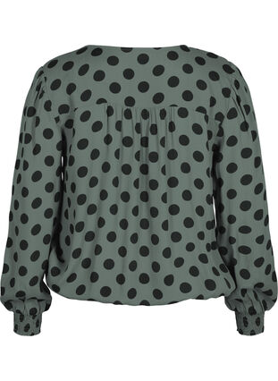 Polka dot viscose blouse with smock, Thyme Dot, Packshot image number 1