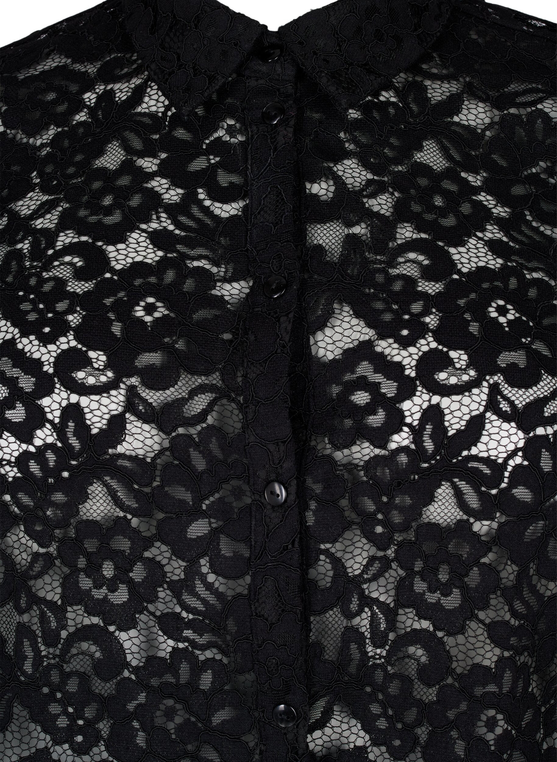 Zizzifashion Lace shirt with short sleeves, Black, Packshot image number 2