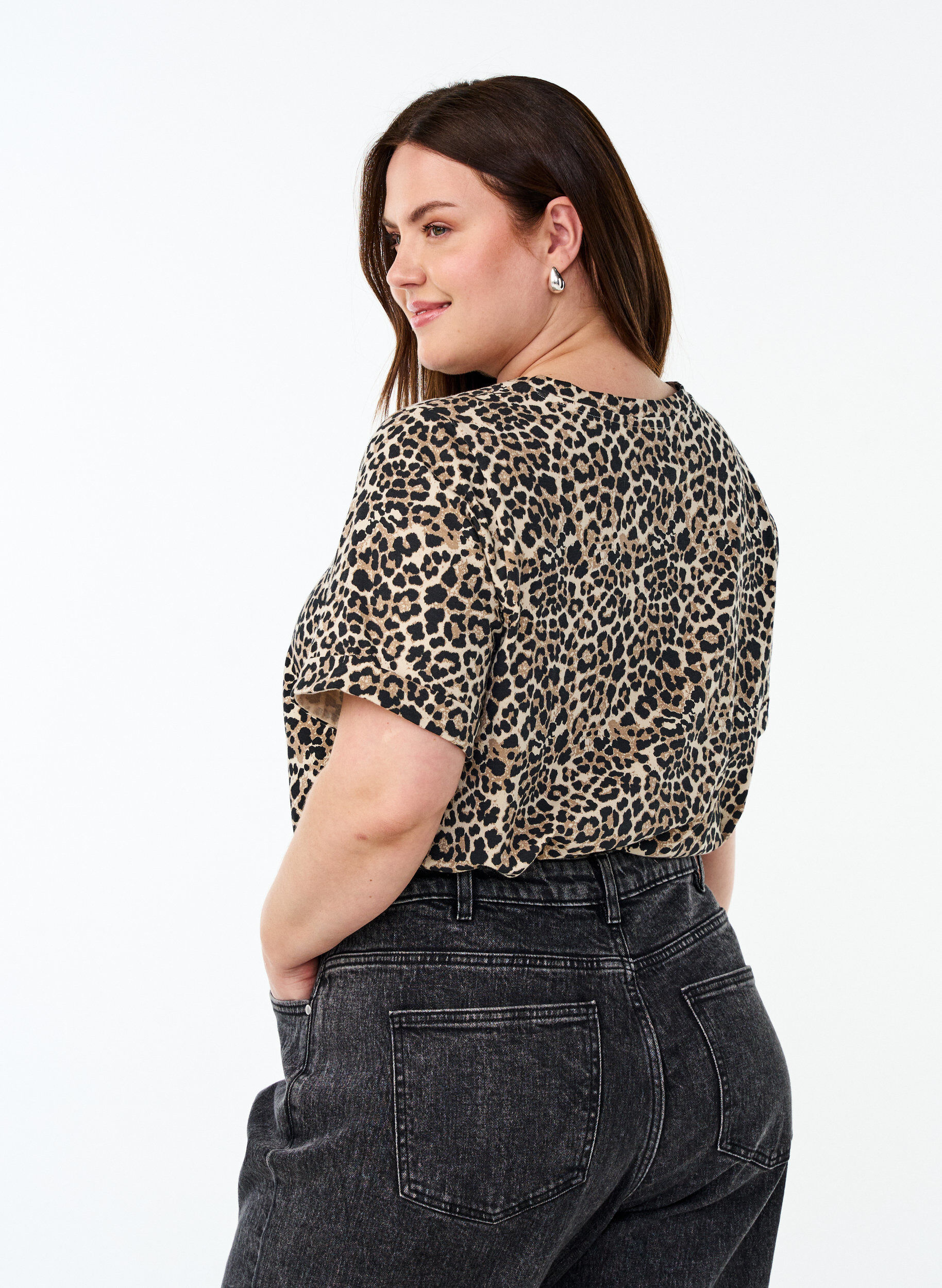 Zizzifashion T-shirt with round neck and all-over print, Brown, Model image number 2