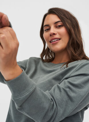 Mottled sweatshirt in a cotton blend, Balsam Green Mel, Model image number 2