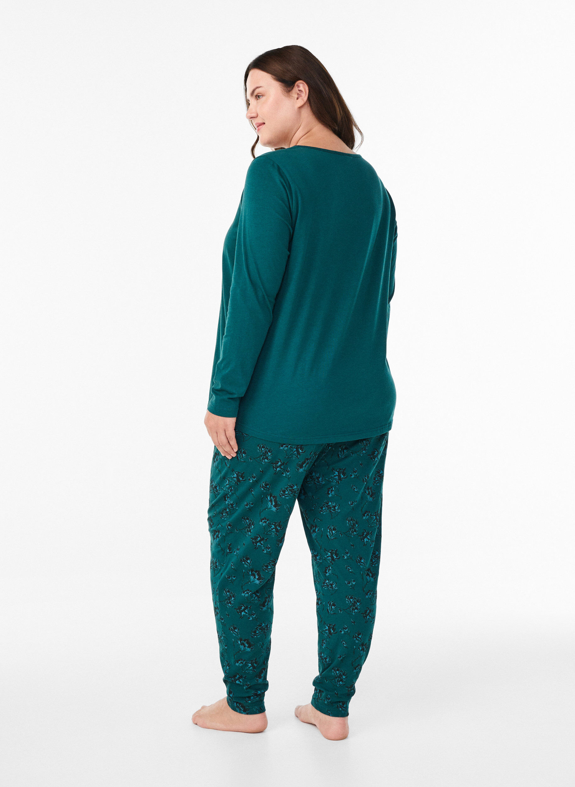 Zizzifashion Cotton pyjamas pants with print, Turquoise, Model image number 1